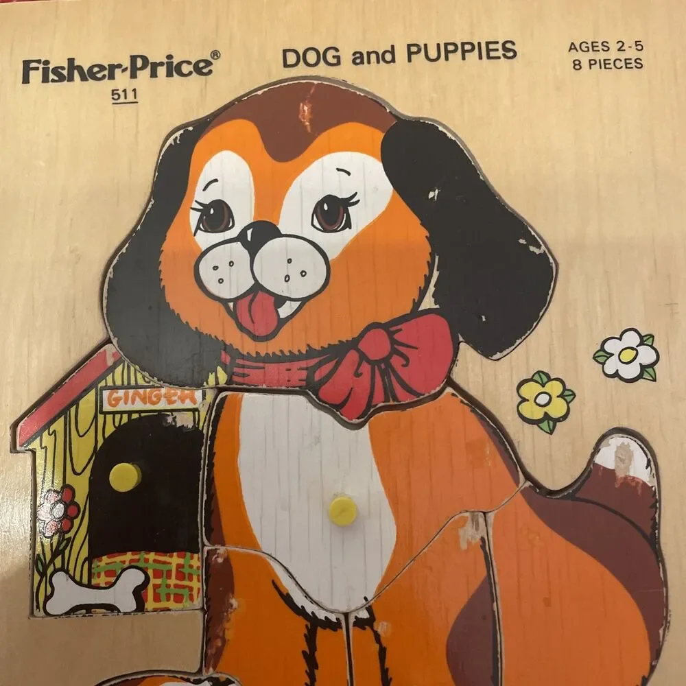 Vintage Fisher-Price #511 Dog and Puppies 8 Pieces Wooden Puzzle